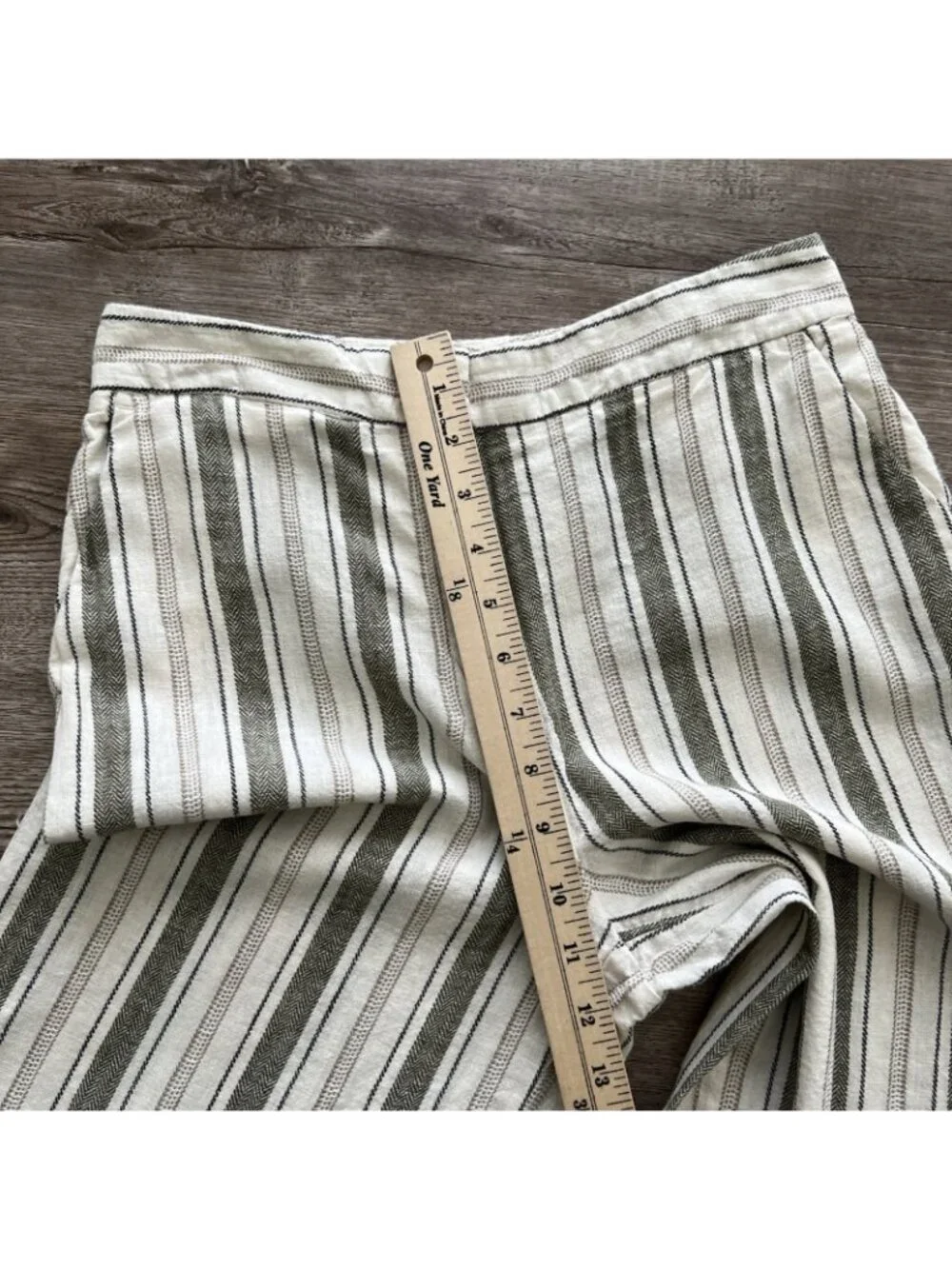 Zara Linen Blend Wide Leg Trousers Womens XS Cream Stripe High Waist Full Length